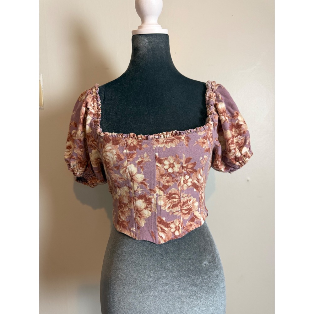 Altar'd State Floral Corset Top ren fair Puff Sleeve Smocked  Princess‎ milkmaid